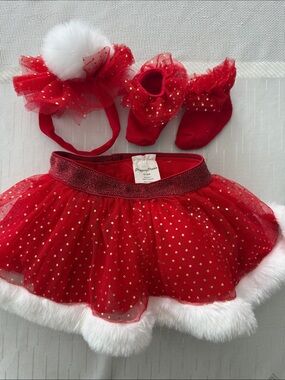 Stepping Stones 0-12m Red Tulle Holiday Tutu 3 piece Set with Headband and Socks